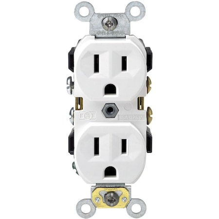 Leviton Straight Blade Receptacle, 5-15R, 15 A, 125V AC, 2 Pole, 3 Wire, Self-Grounded 0CR15-0WS